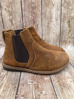 Børn Brown Leather Chelsea Ankle Boots Pull On Elastic Round Toe SIZE 8
